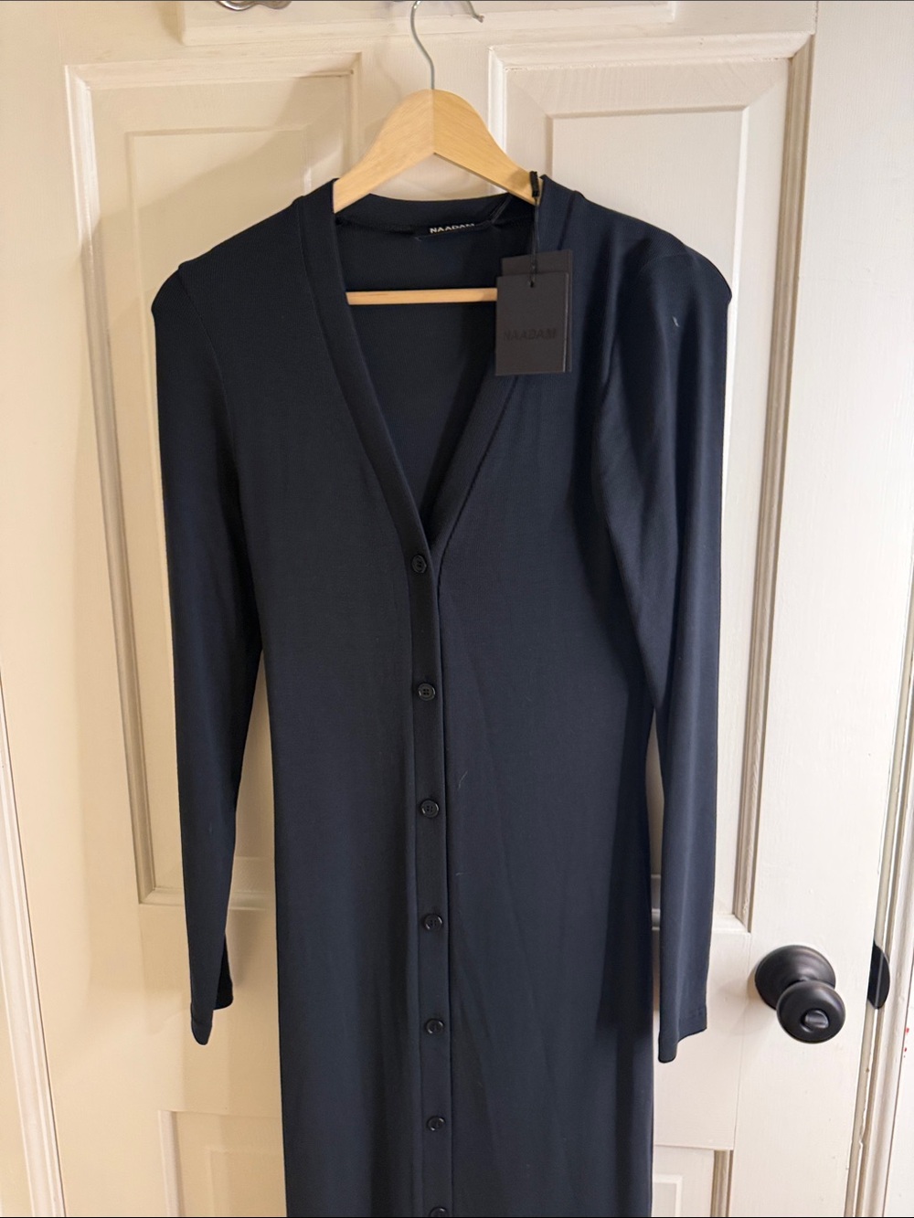 NAADAM Long Black Button-Front Sweater Dress